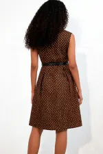 Robe courte à pois et col en V pour femme 2606 - Marron