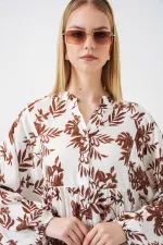 Women's Patterned Long Hijab Dress 2585 - Tan