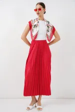 Jupe plissée aspect cuir 8009 - Rouge