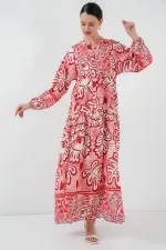 Robe hijab à motifs authentiques 2423 - Rouge N.