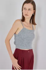 Kadın Askılı Crop Top Bluz 15934 - Gri