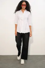Women's Long Waist Fitted Shirt 20383 - White Women's Long Waist Fitted Shirt 20383 - White