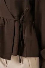 Kadın Yandan Bağlamalı Uzun Kollu Bluz 996 - Kahverengi