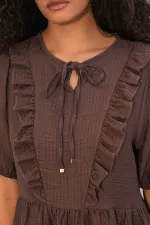 Women's Tie-Neck Short-Sleeve Ruched Dress 2600 - Brown