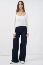 Kadın Kare Yaka Slim Fit Bluz 986 - Beyaz