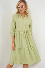 Women's Buttoned Short Sleeve Dress 2559 - E.Green