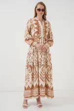 Robe hijab à motifs authentiques 2423 - B. Moutarde