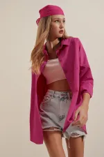 3900 Oversize Uzun Basic Gömlek - Koyu Pembe