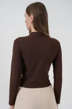 Women's Ribbon Detail Long Sleeve Blouse 977 - Brown