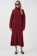 15892 Sweater Skirt and Knitwear Two-Piece Set - Red
