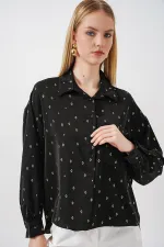 Women's Patterned Oversize Shirt 20361 - Black Women's Patterned Oversize Shirt 20361 - Black