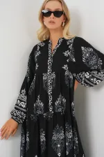 Robe hijab à motifs authentiques 2423 - Noir 11 Robe hijab à motifs authentiques 2423 - Noir 11
