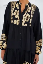 Robe hijab en viscose moutarde noire pour femme 2423