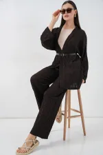 Kadın Kimono Pantolon İkili Takım 30078 - Kahverengi