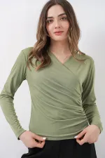 939 Wrap Collar Sandy Blouse - Light Green