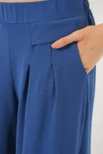 Kadın Geniş Paça Pileli Pantolon 6718 - İndigo