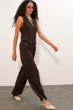 6709 Women's Vest and Trousers Two-Piece Set - Brown 6709 Women's Vest and Trousers Two-Piece Set - Brown