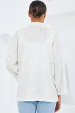 Kadın Ekru Varaklı Örme Kimono 5925