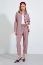 Kadın Gül Kurusu Oversize Keten Alt Üst Takım 6622