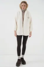 9102 Manteau en peluche blanc à capuche oversize