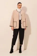 0690 Boyfriend Nakışlı Kaşe Ceket - Bej