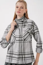 3854 Plaid Pattern Double Pocket Shirt - Light Gray