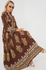 Robe hijab à motifs authentiques 2423 - Blanc - Marron