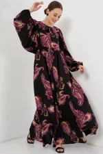 Kadın Balon Kol Uzun Tesettür Elbise 2464 - Y.Fuşya