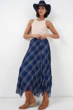 Women's Asymmetrical Chiffon Skirt 8056 - Navy Blue