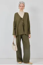 Kadın Keten Kimono İkili Takım 6727 - Haki