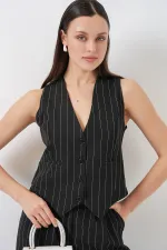 6709 Kadın Yelek Pantolon İkili Takım - D. Siyah