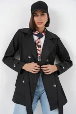 Women's Belted Short Trench Coat 5982 - Black Women's Belted Short Trench Coat 5982 - Black