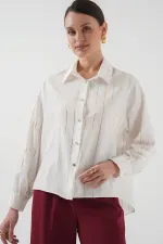 5924 Kadın Gold Çizgili Gömlek - C.Beyaz