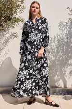 Robe hijab en viscose noire et blanche pour femme 2423