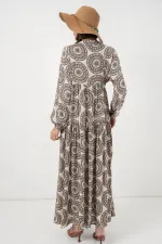 Robe longue hijab à motifs pour femme 2585 - Beige clair