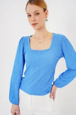 0442 Uzun Kollu Bluz - Saks