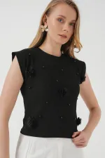 929 Short Sleeve Knitted Blouse - Black