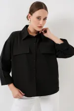 Women's Pocket Detailed Oversize Shirt 20313 - Black