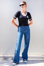 4320 Polo Yaka Basic Triko Bluz - Siyah