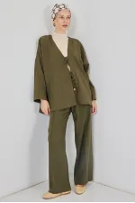 Kadın Keten Kimono İkili Takım 6727 - Haki