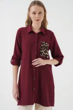 5851 Cep Detaylı Gömlek Tunik - Bordo