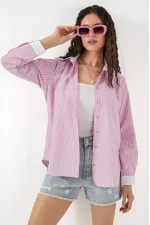 Kadın Çizgili Gömlek 20288 - Pembe