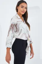 Women's Oversize Flowy Crop Satin Shirt 906 - Brown