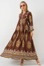Robe hijab à motifs authentiques 2423 - Blanc - Marron