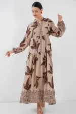 Robe hijab à motifs authentiques 2423 - Beige F.