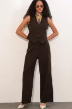 6709 Women's Vest and Trousers Two-Piece Set - Brown 6709 Women's Vest and Trousers Two-Piece Set - Brown