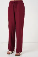 Women's Wide Leg Linen Trousers 6735 - Burgundy