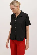 Chemise tricotée à boutons dorés 20181 - Noire