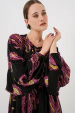 Kadın Balon Kol Uzun Tesettür Elbise 2464 - Y.Fuşya