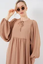 Kadın Balon Kol Uzun Tesettür Elbise 2464 - Bisküvi